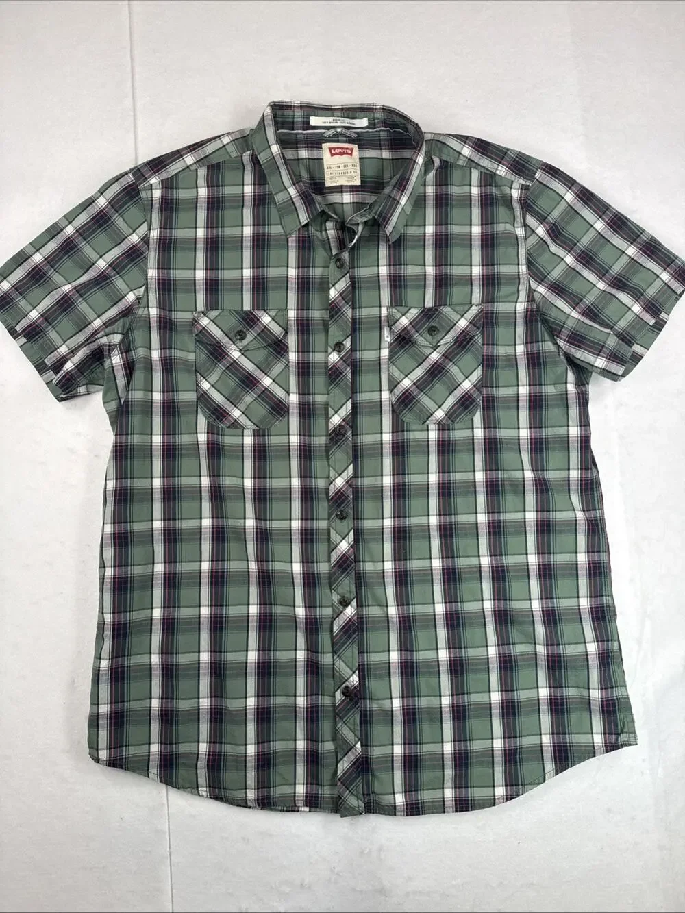 Levi's Western Shirt Mens 2XL XXL Blue Green Plaid Cotton Modern Fit
